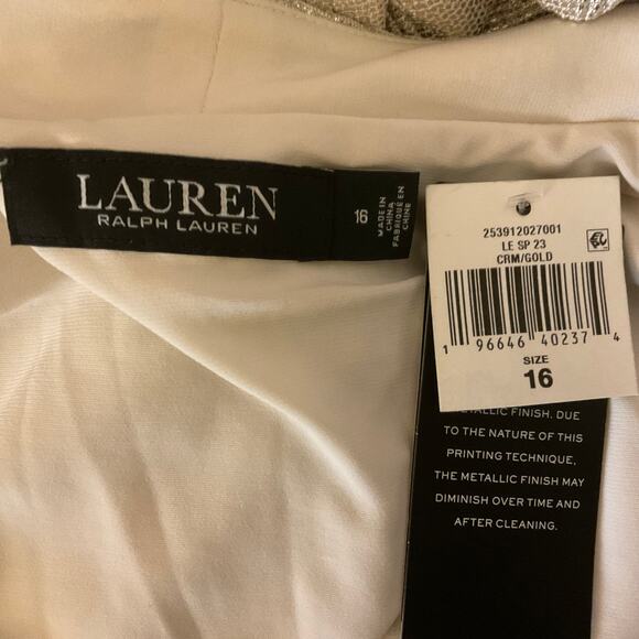 Ralph Lauren Gold Metallic Halter Wrap Cocktail Dress Sleeveless Women’s 16 - Picture 10 of 12